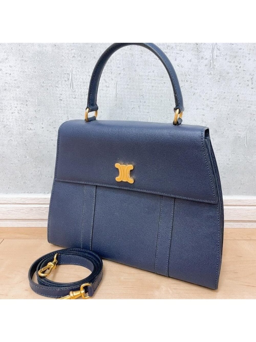 Celine Triomphe Leather 2-Way Handbag Blue